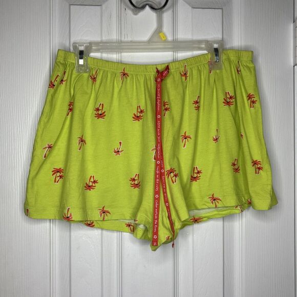 HUE Women’s Medium Green Palm Tree Print Lounge Sleep Shorts Cotton - Picture 1 of 6